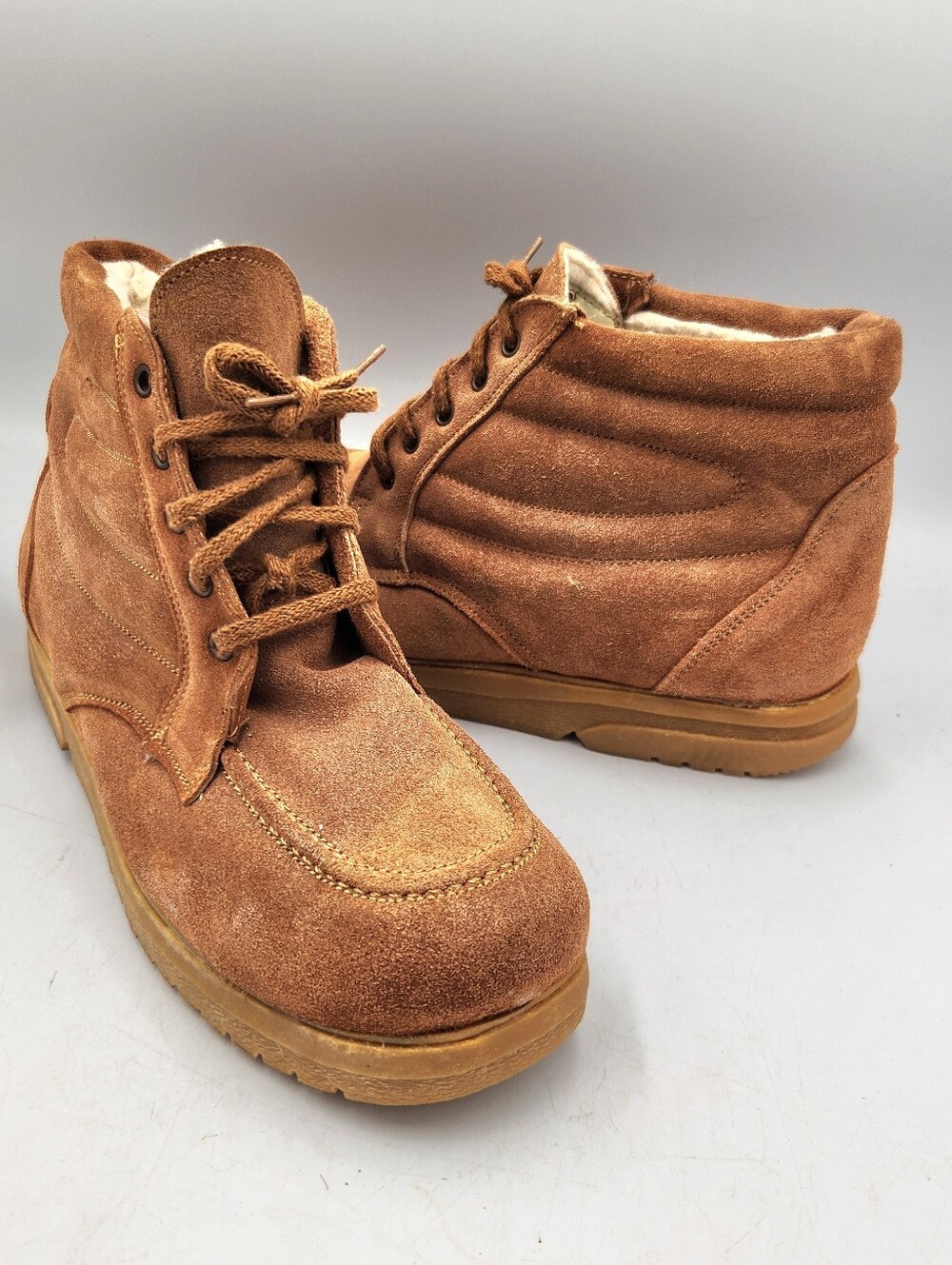 Vintage Explorers Suede Leather Sherpa Lined Ankle Boot Chestnut Moc Toe Mens 9